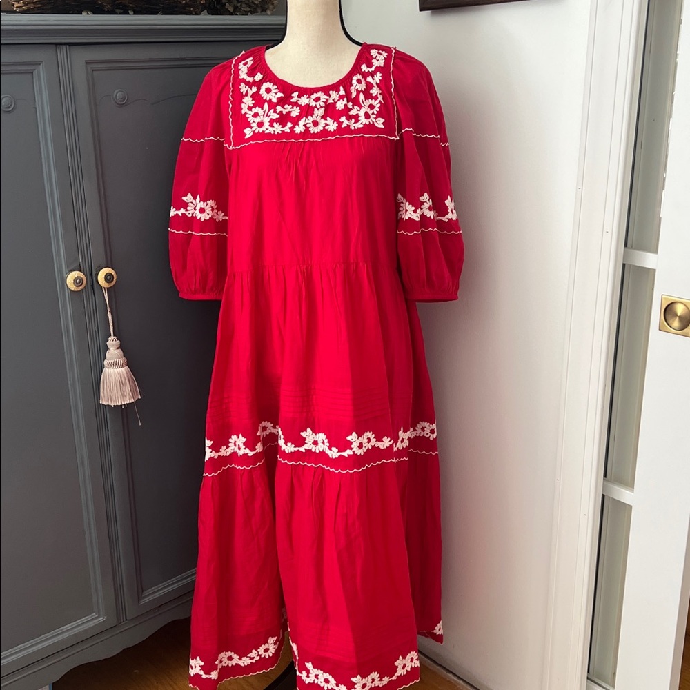 NWT The GREAT. Heirloom dress in Cherry Red - Picture 6 of 8